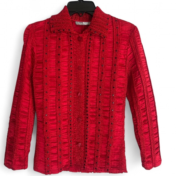 VINTAGE ALBERTO MAKALI Red Studded Ruched Button Top Avant Garde Art Wear Sz S/M - Picture 3 of 13